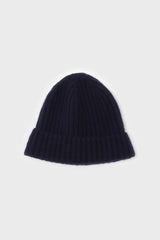 Navy ribbed wool beanie hat