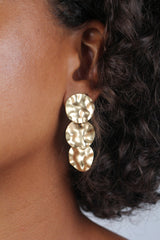 Gold hammered three circle earrings