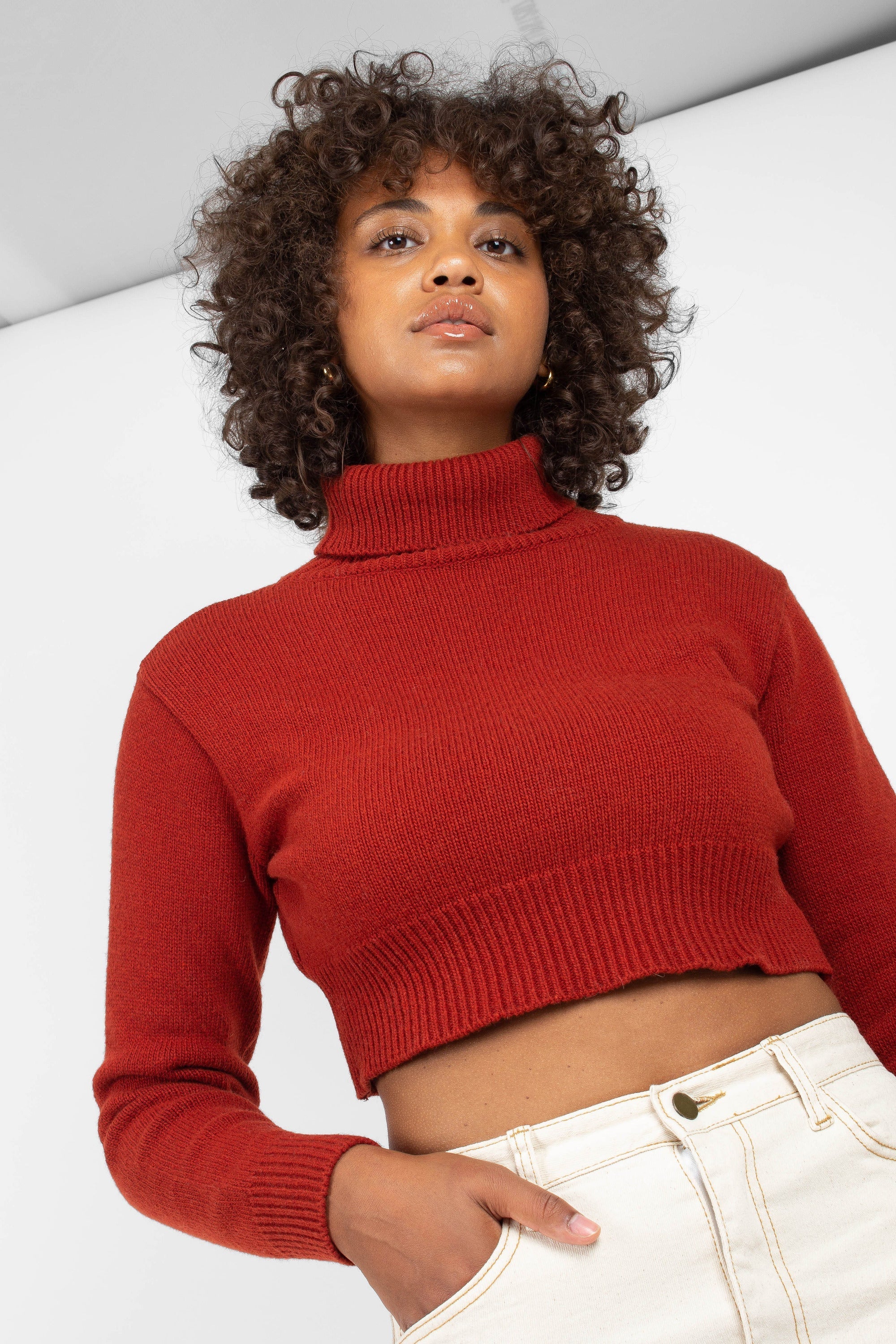 Rust orange wool cropped turtleneck jumper