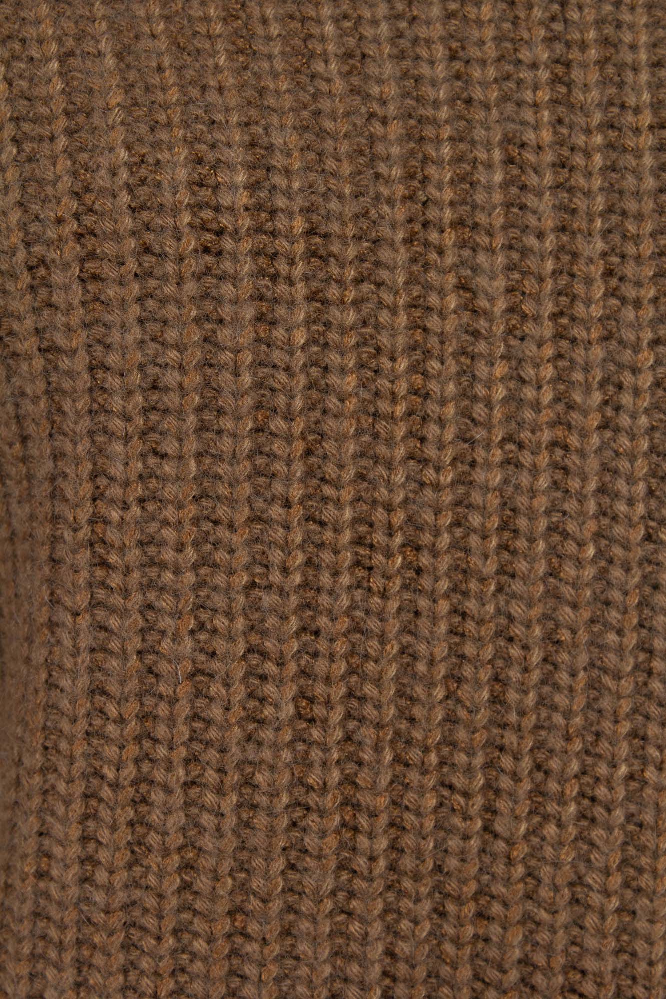 Brown furry angora ribbed V-neck jumper