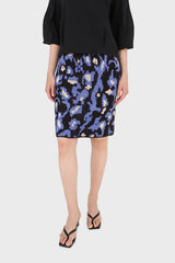 Blue and ivory leopard jacquard knit skirt