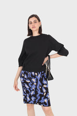 Blue and ivory leopard jacquard knit skirt
