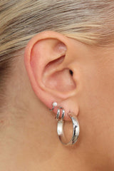 Silver small double lined hoop earrings