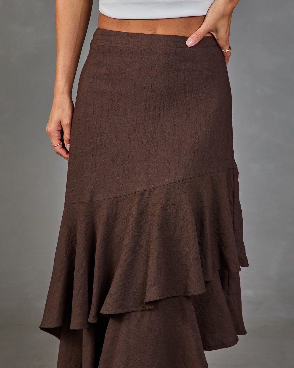 Briston Linen Blend Tiered Ruffle Midi Skirt