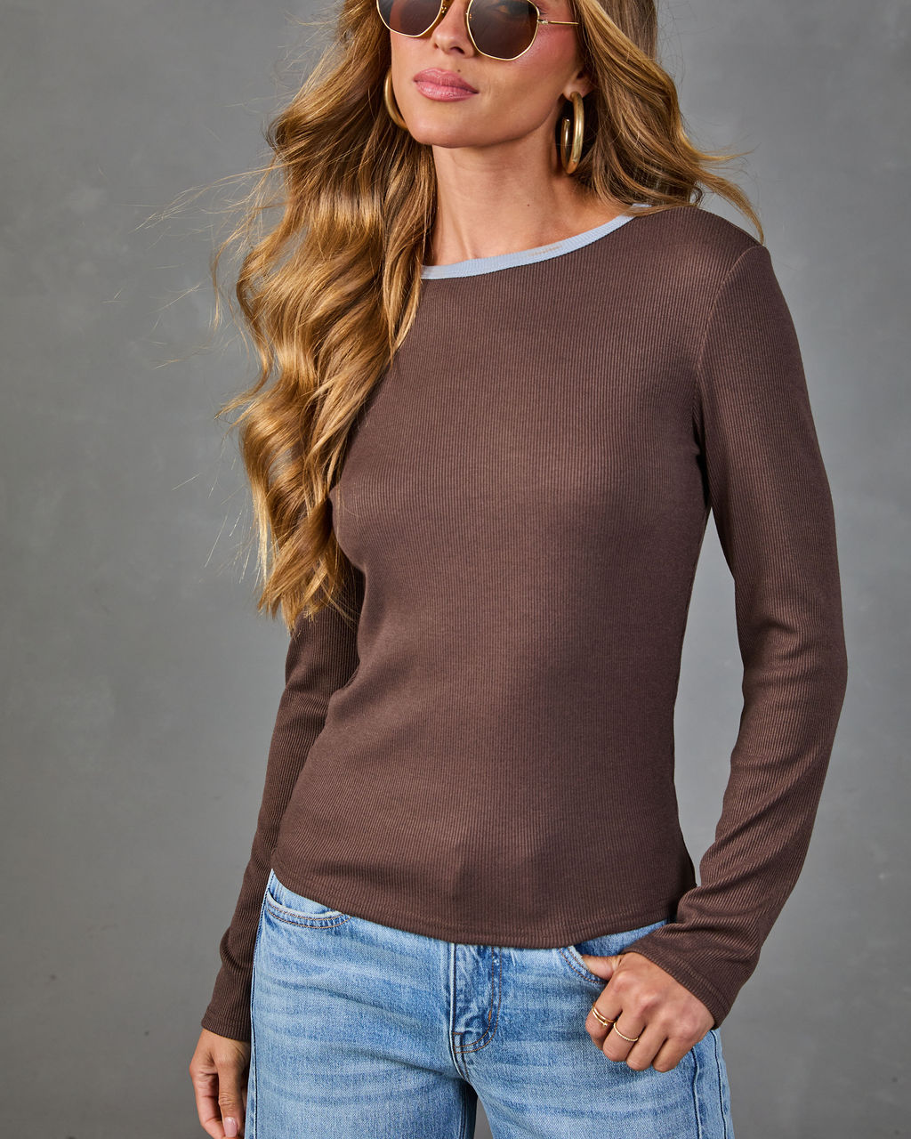 Living Life Ribbed Contrast Trim Top