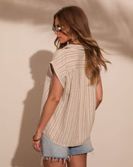 Sunday Story Striped Linen Blend Button Down Top