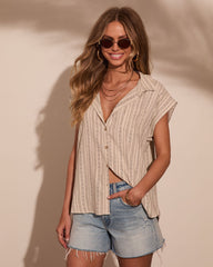 Sunday Story Striped Linen Blend Button Down Top