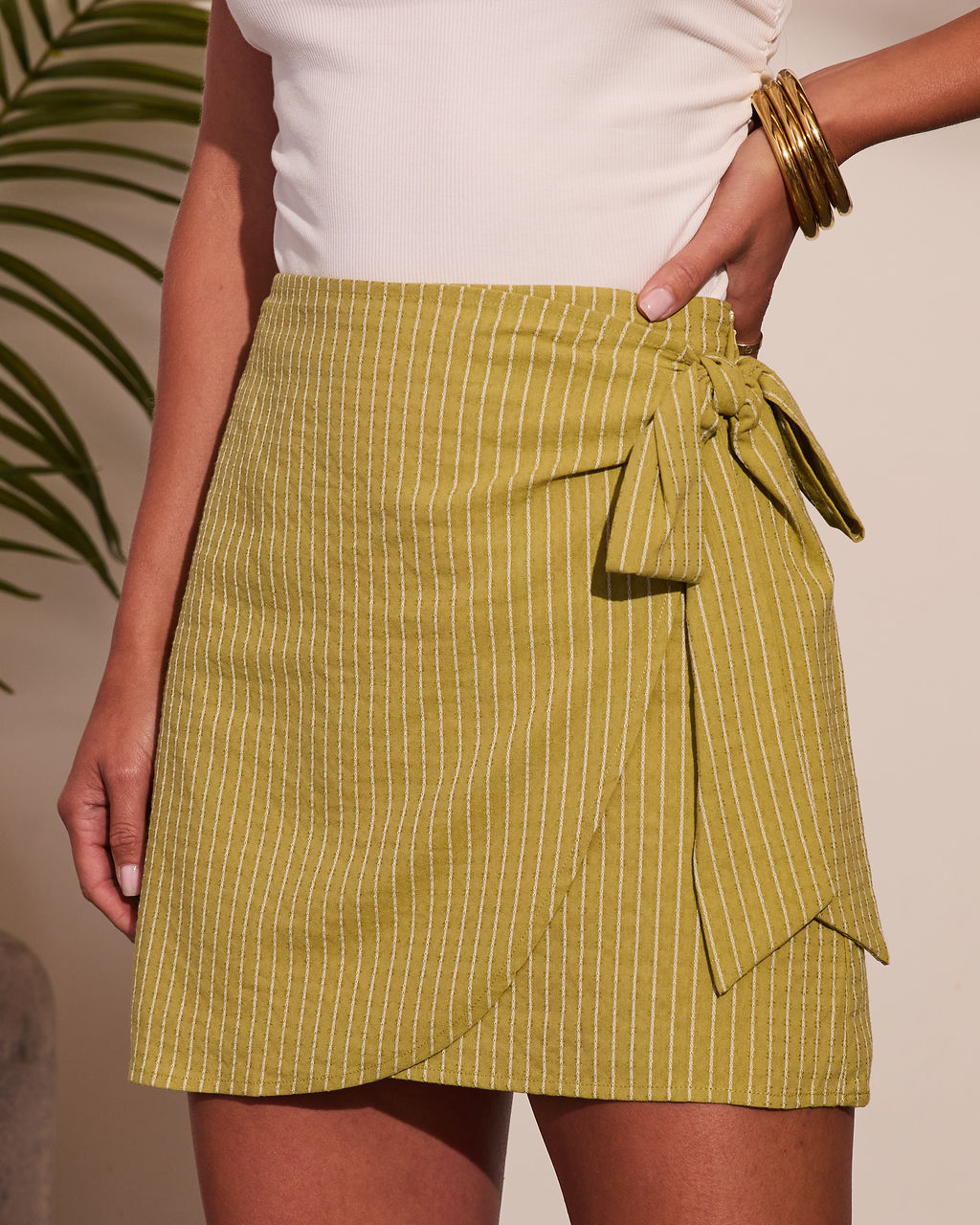 Lillianah Striped Wrap Tie Mini Skirt