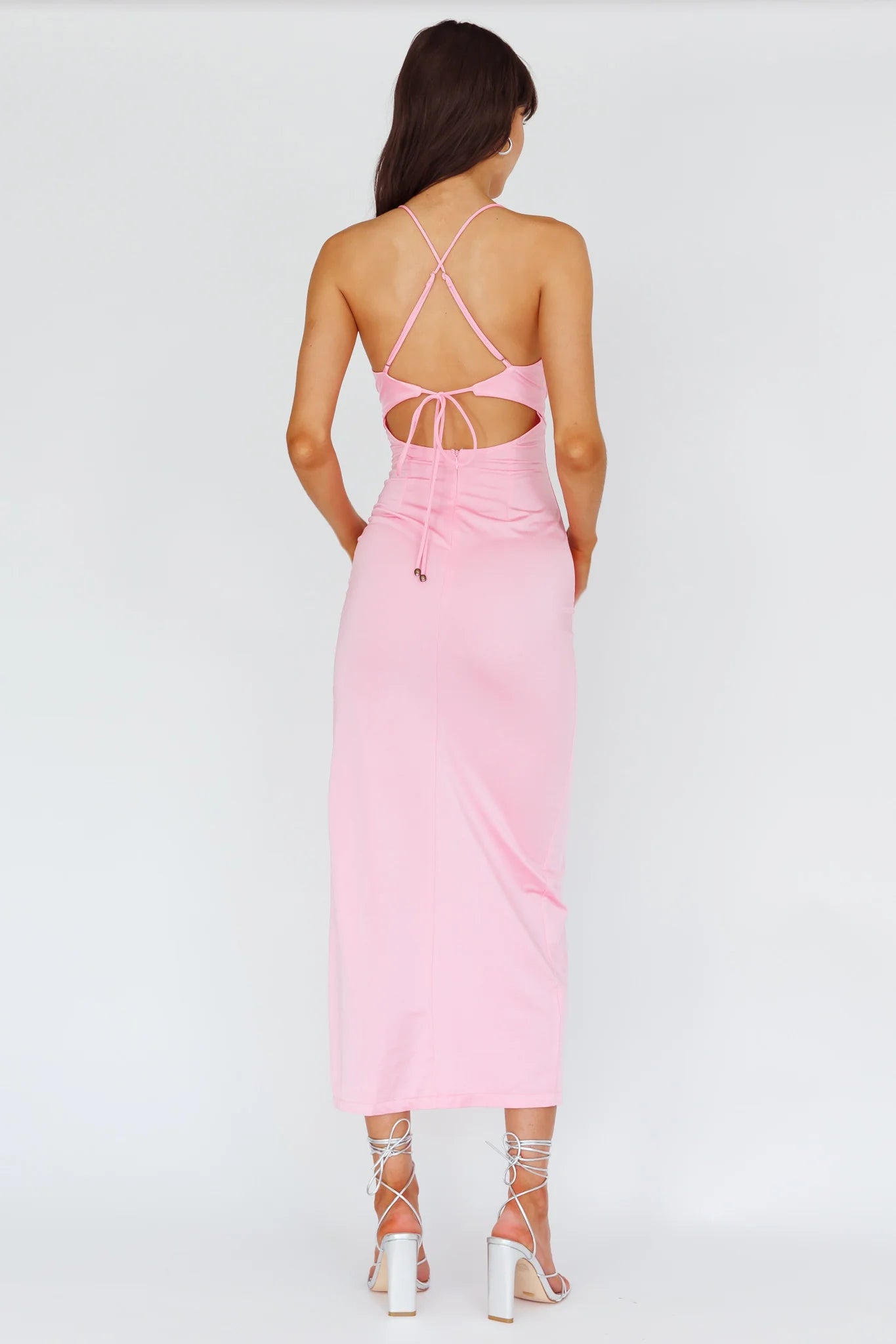 Summer Rose Front Split Midi Dress Pink