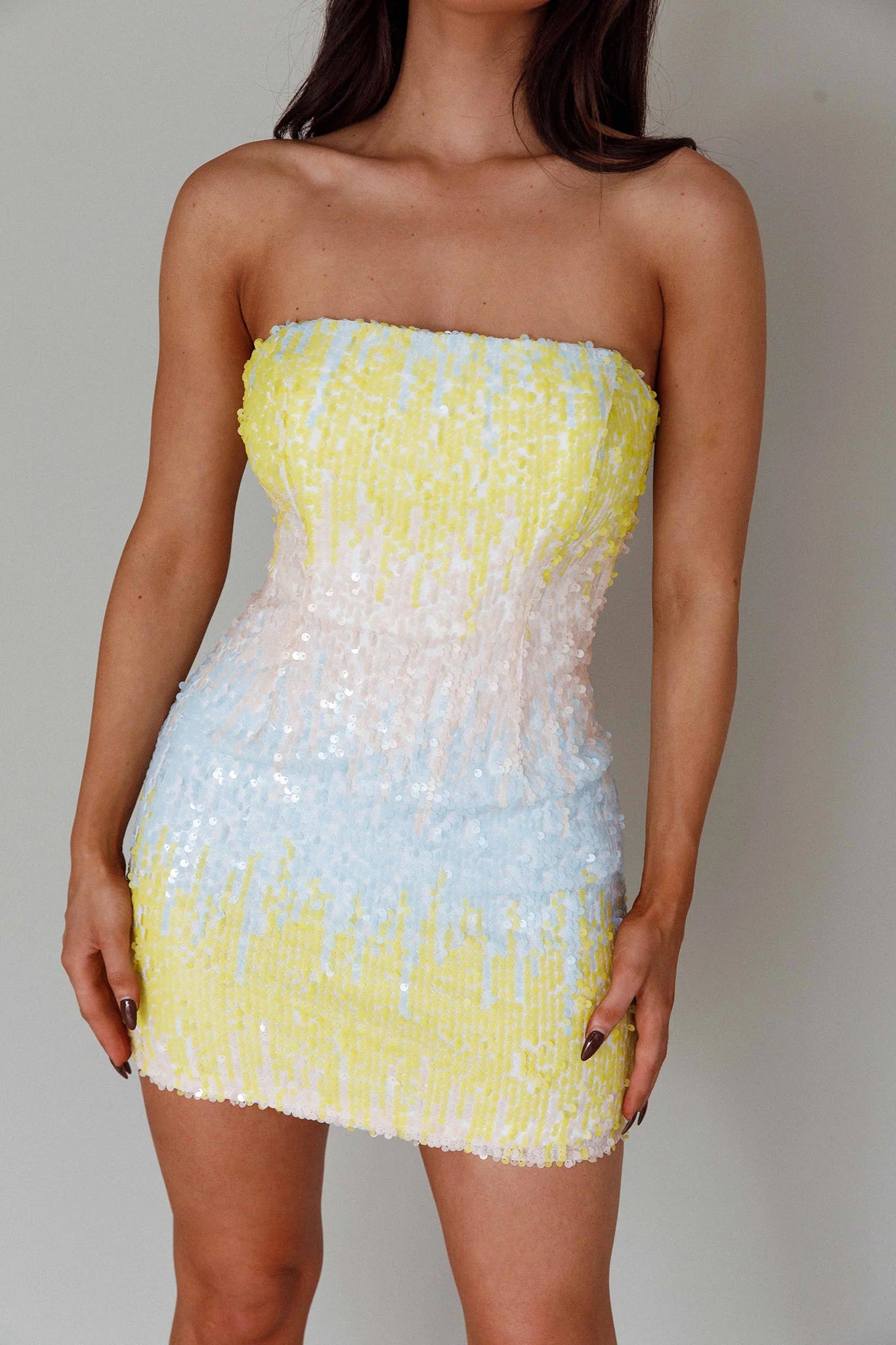 Atlanta Strapless Sequin Mini Dress Gradient Lemon