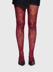 Ammelia Sheer Lace Tights Red