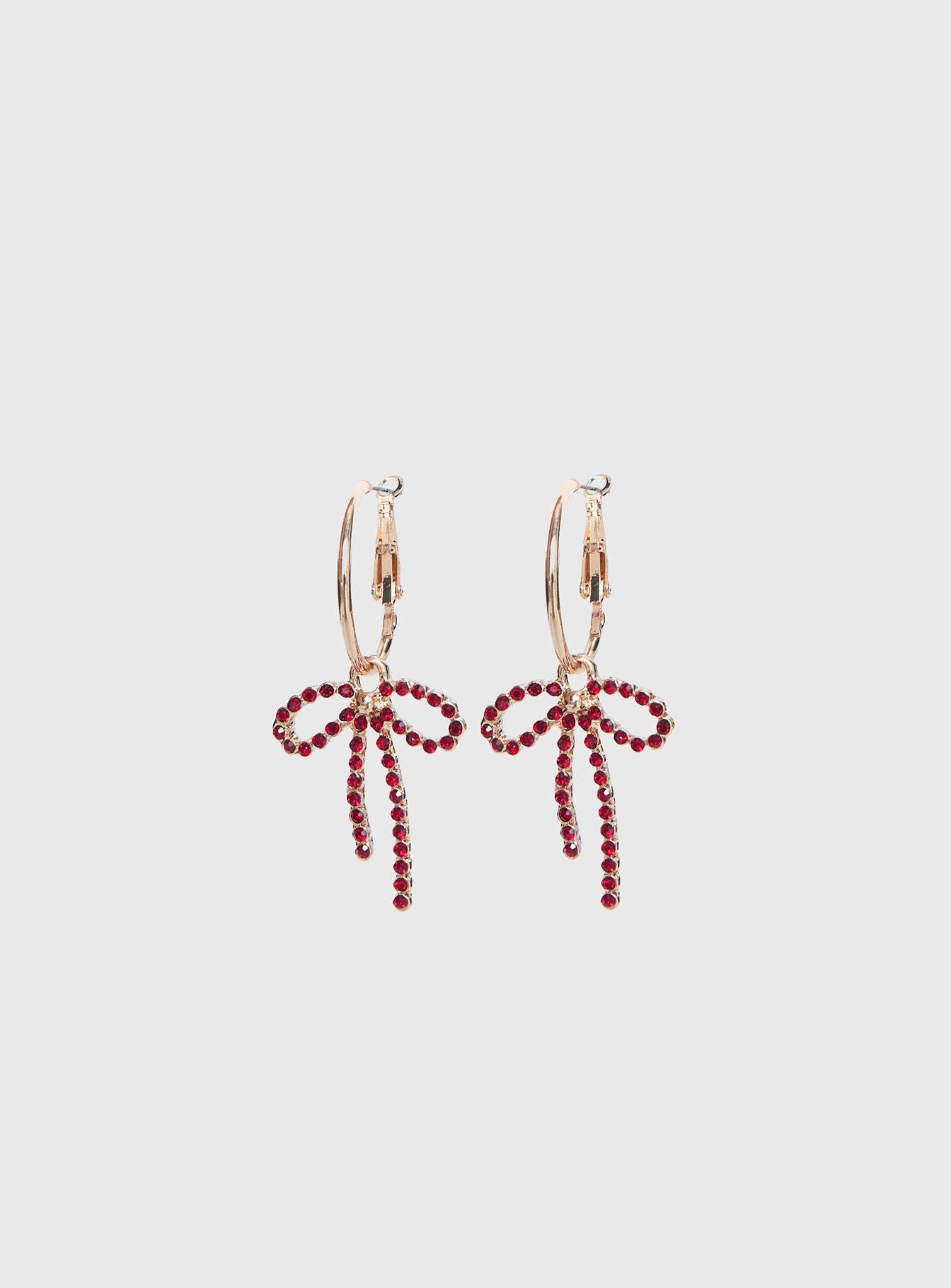 Goodnight And Go Bow Hoop Earrings Gold / Red
