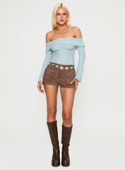 Back With Love Off Shoulder Long Sleeve Top Blue