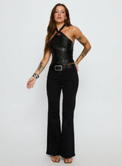 Treat You Better Ring Detail Faux Leather Top Black
