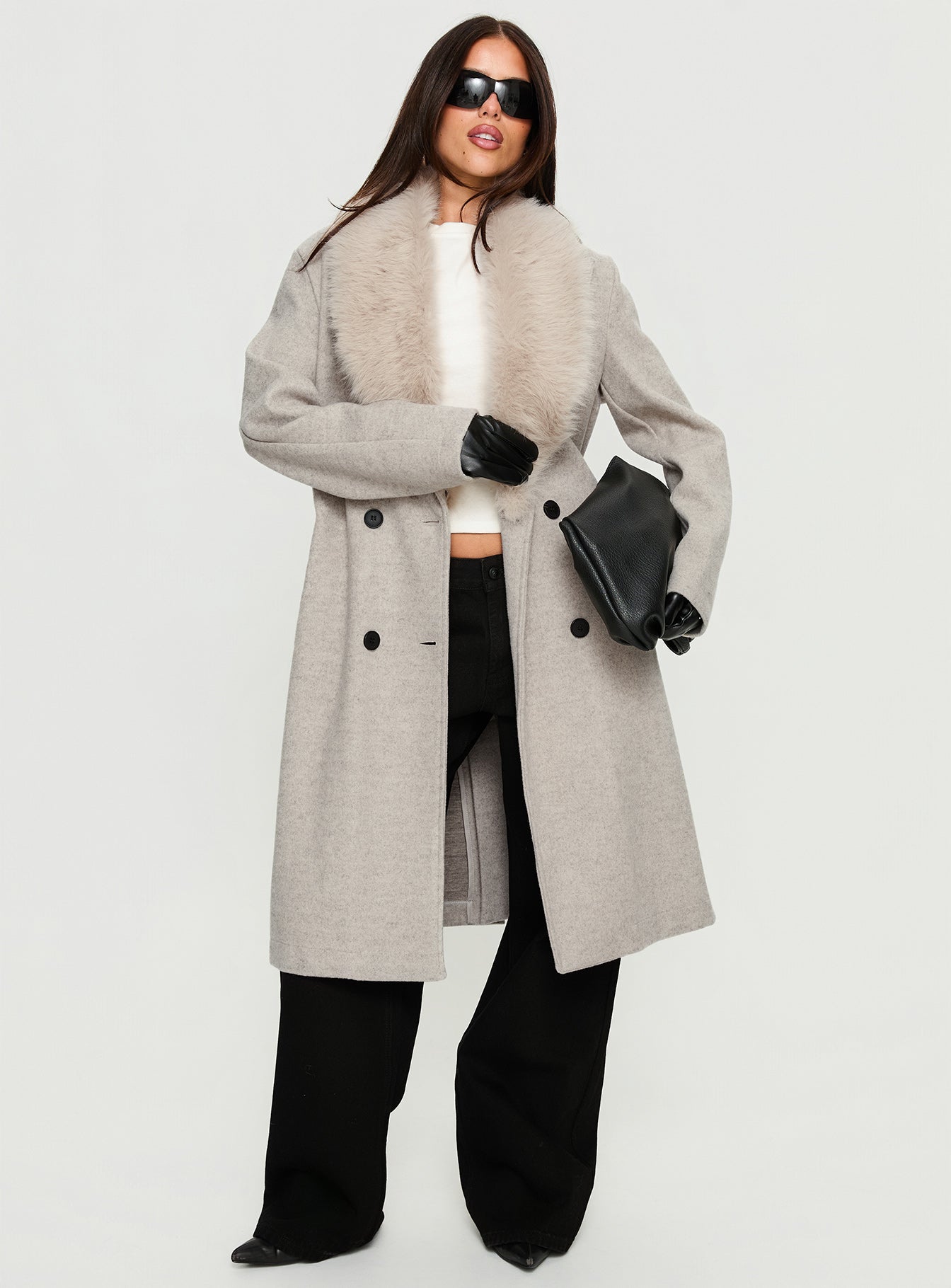 Hallyn Faux Fur Collar Coat Beige