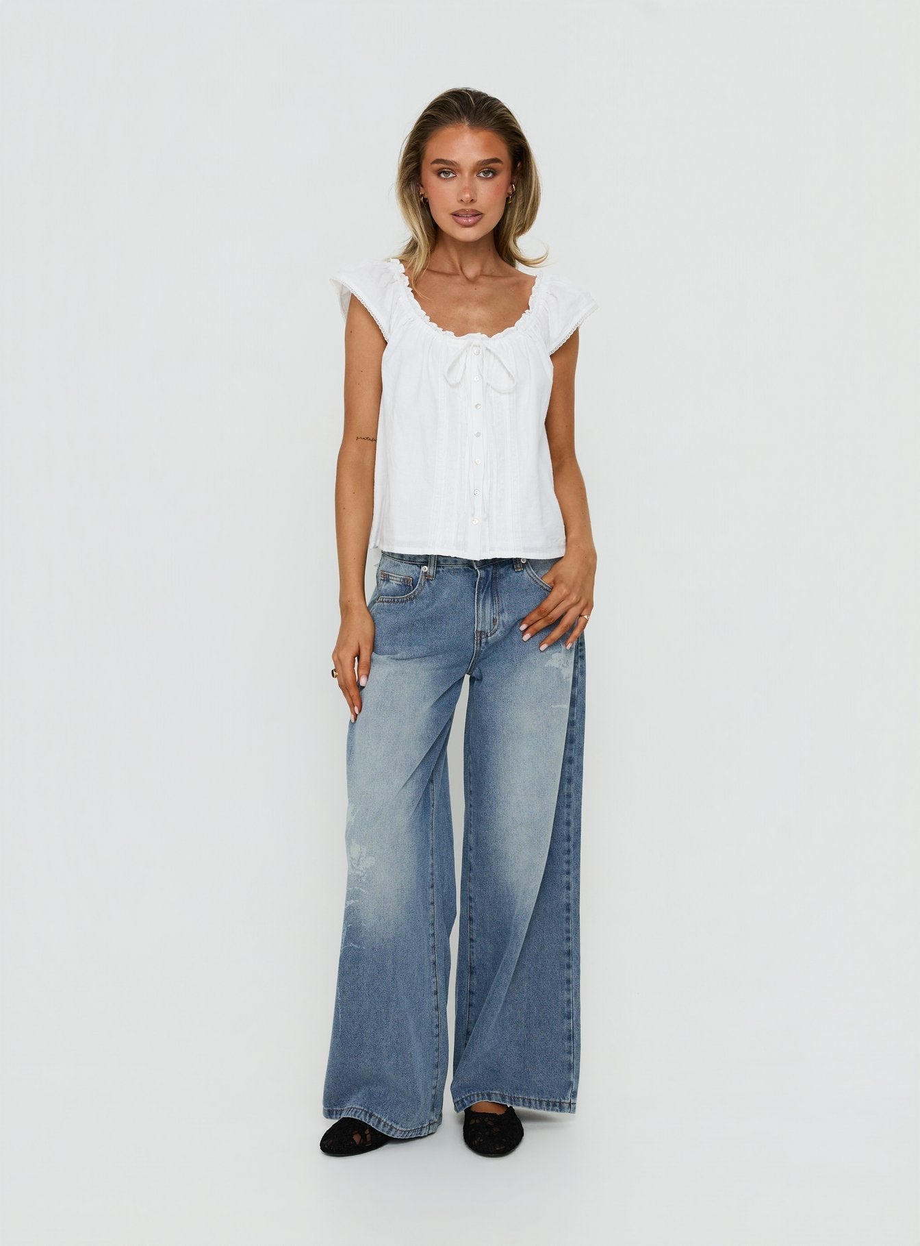Never Over Floaty Babydoll Top White
