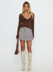 Nikoleta Pleat Mini Skirt Brown / White Check