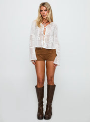 Mine For Life Crochet Long Sleeve Top White