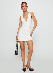 Frederica Plunge Mini Dress White