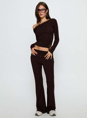 Wynna Eyelet Detail One Shoulder Top Chocolate