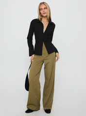 Eryx Tie Back Button Up Top Black