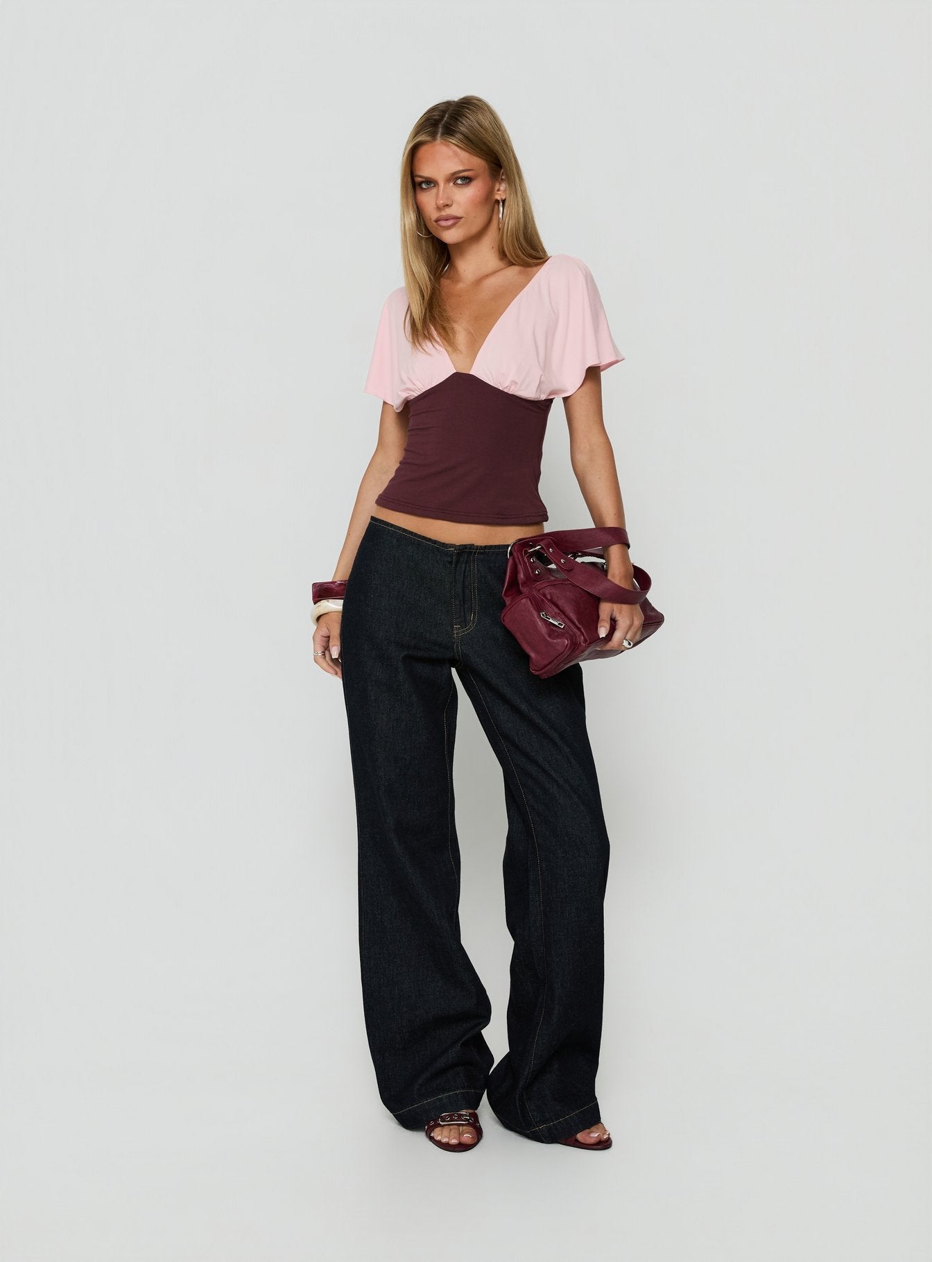 Amalisa Batwing Spliced Top Pink / Burgundy