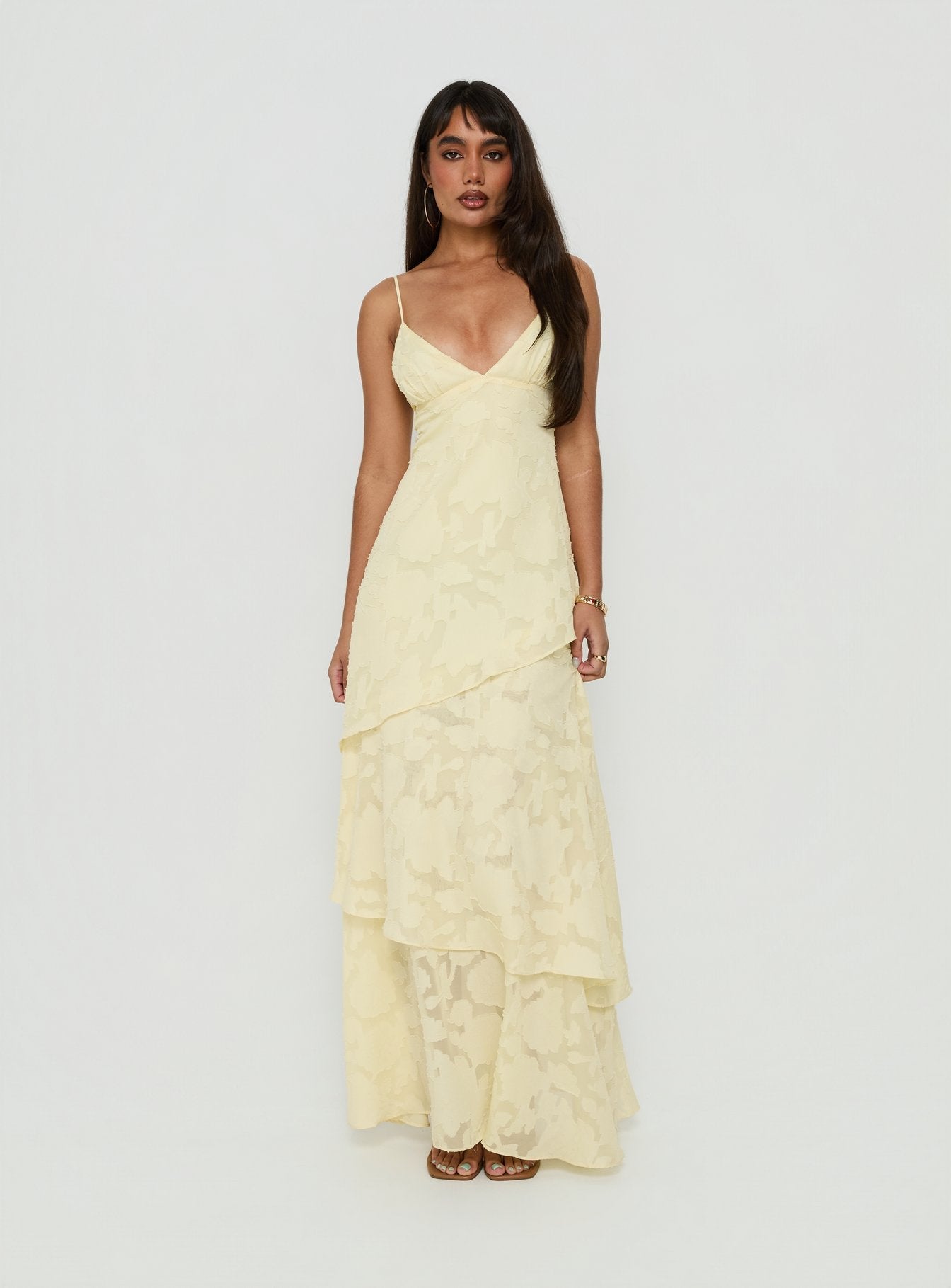 Lyricah Tiered Tie Back Maxi Dress Yellow