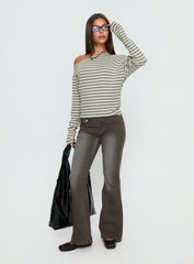 Lenorah Off Shoulder Long Sleeve Top Grey Stripe
