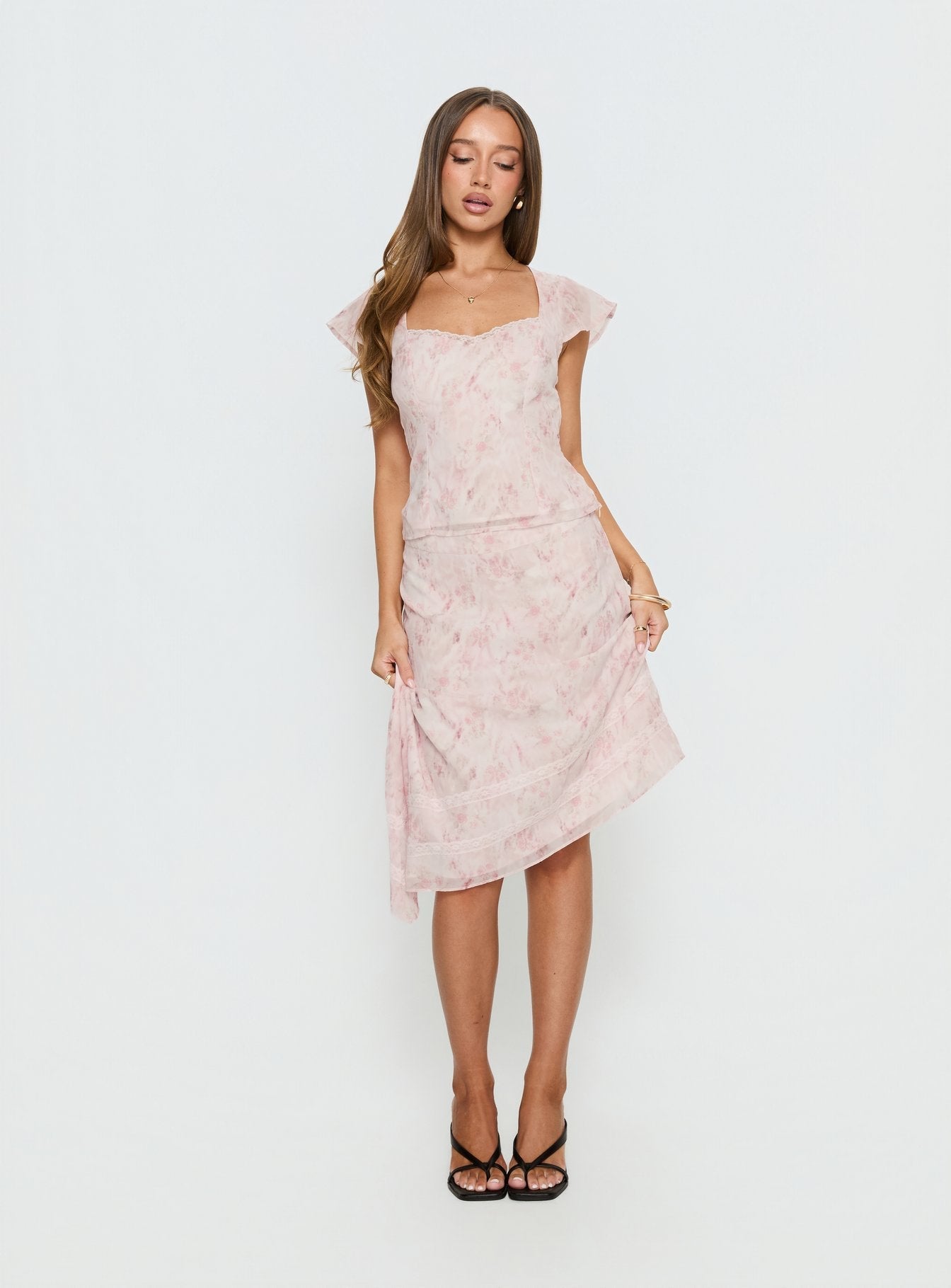 Avaline Lace Trim Blouse Top Pink