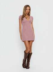 Mystee Plunge Neck Playsuit Burgundy Gingham