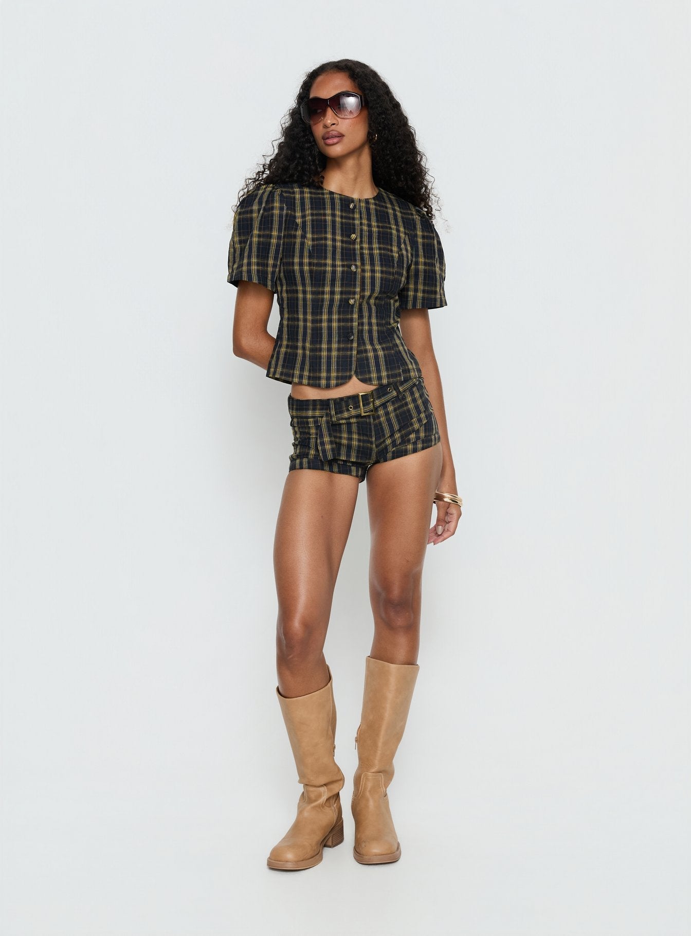 Afterglow Mini Short Navy / Lemon Plaid