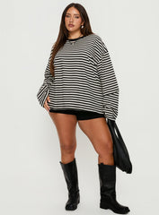 Settle Down Long Sleeve Top Black / White Stripe Curve