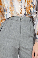 Grey herringbone belted wool trousers