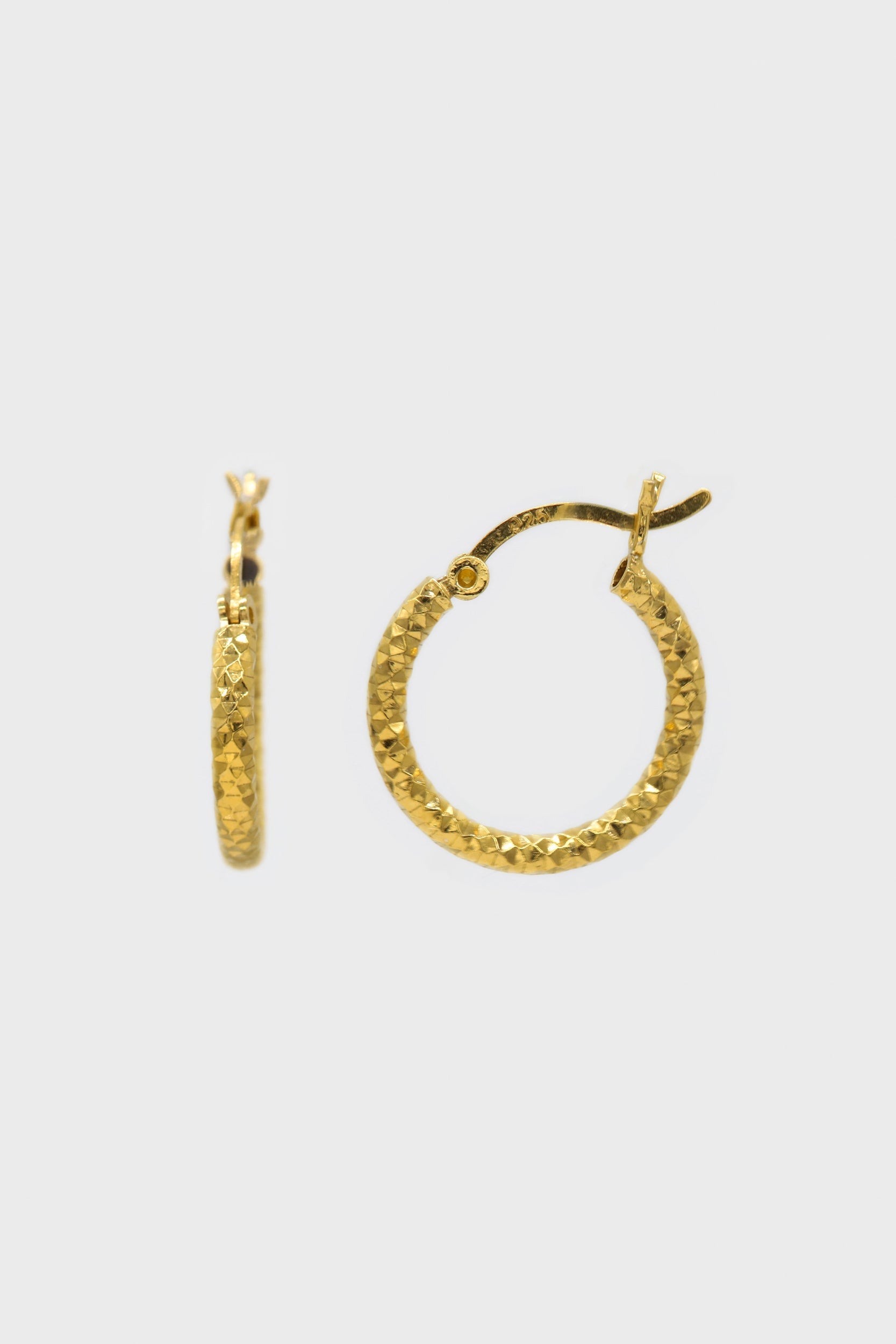 Gold thick shiny textured earrings - 18mm