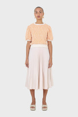 Ivory satin pleated thick waistband skirt