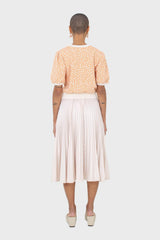 Ivory satin pleated thick waistband skirt