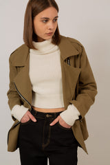 Khaki oversized belted rider jacket
