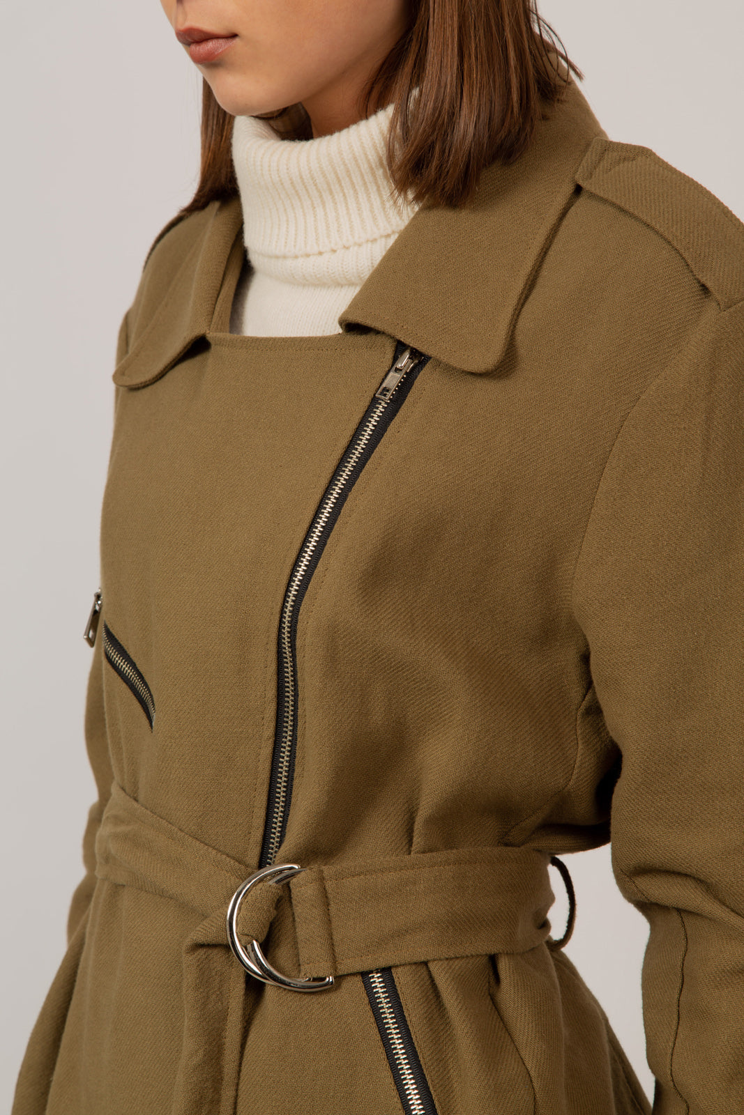 Khaki oversized belted rider jacket
