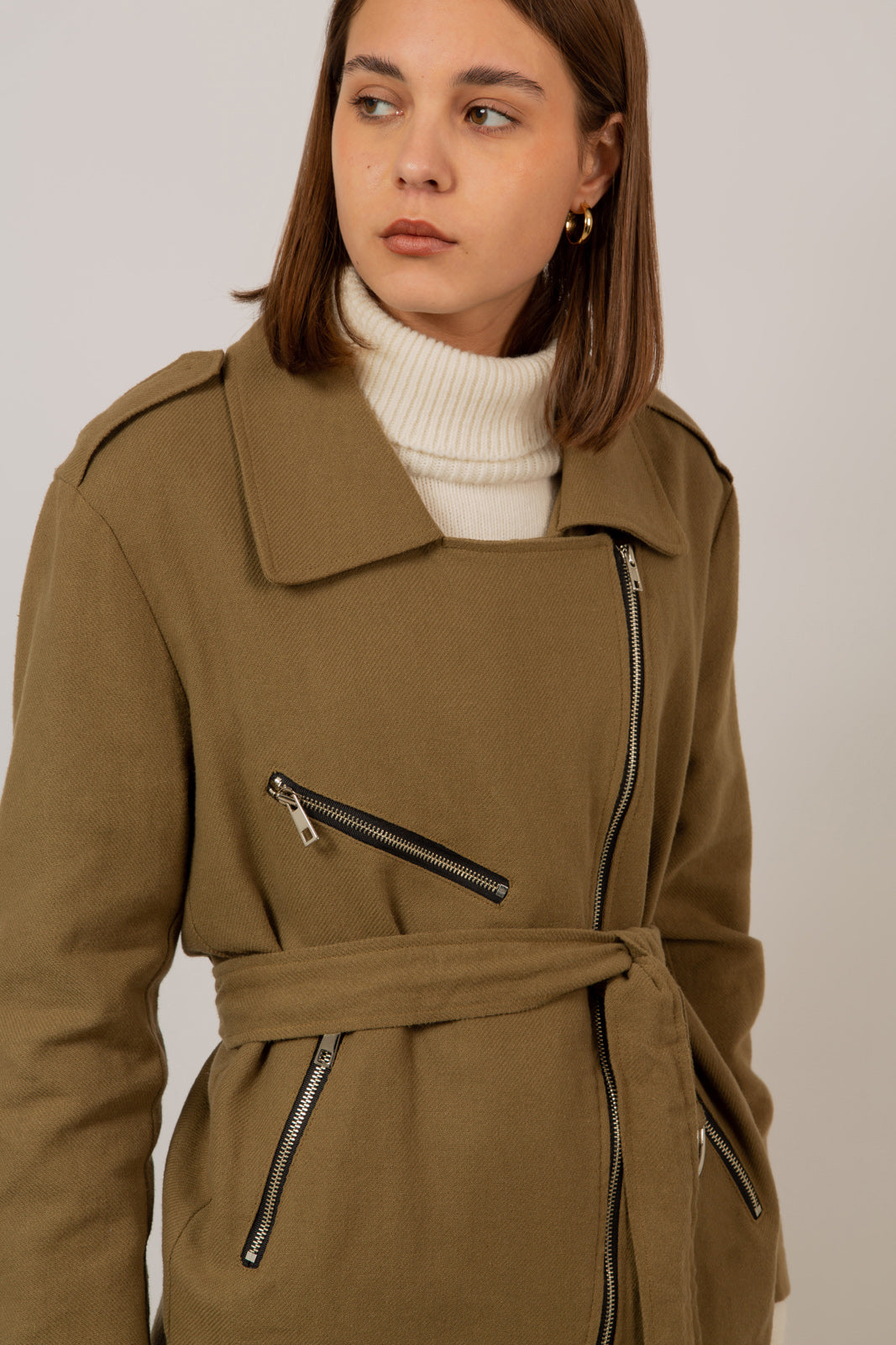 Khaki oversized belted rider jacket
