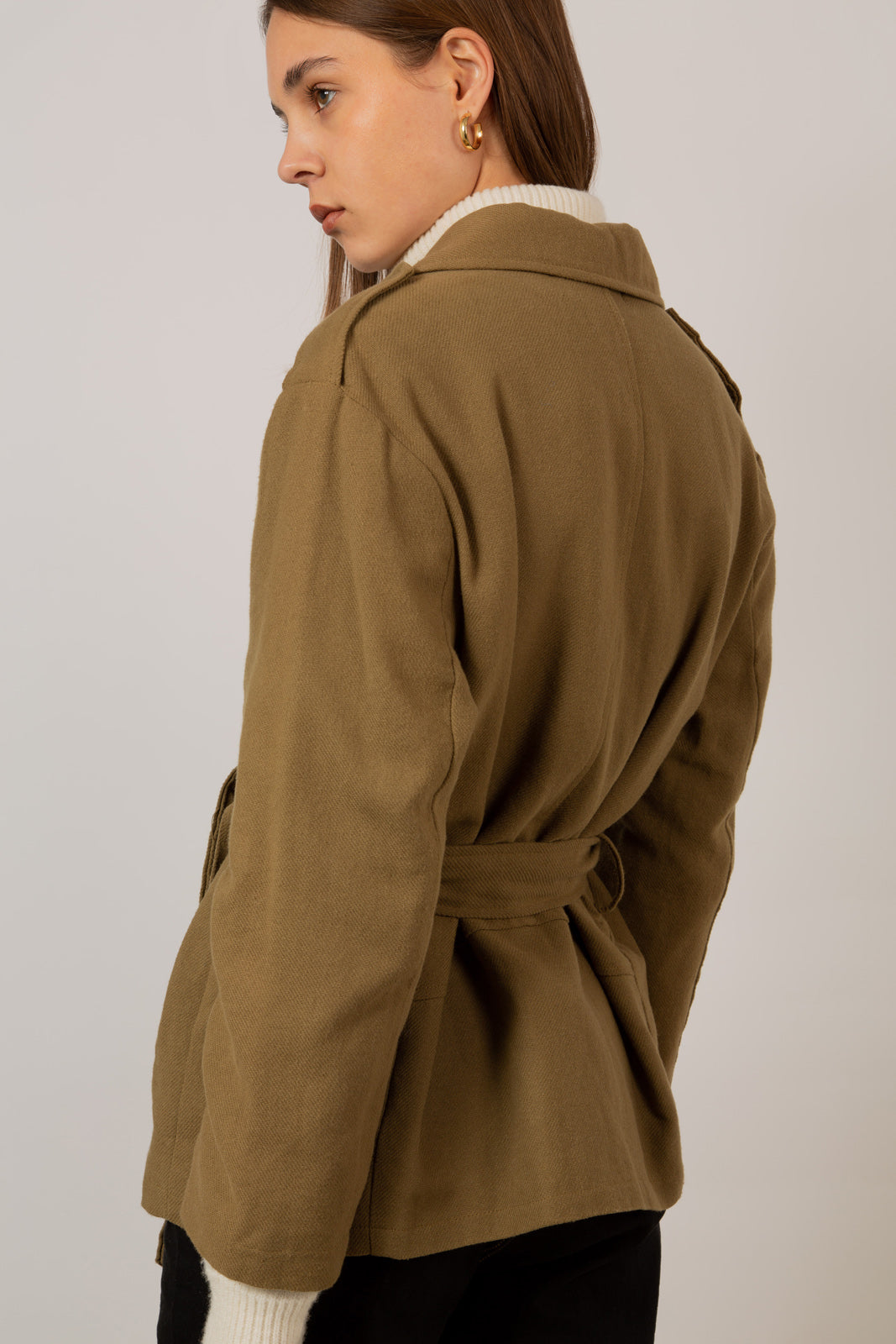 Khaki oversized belted rider jacket