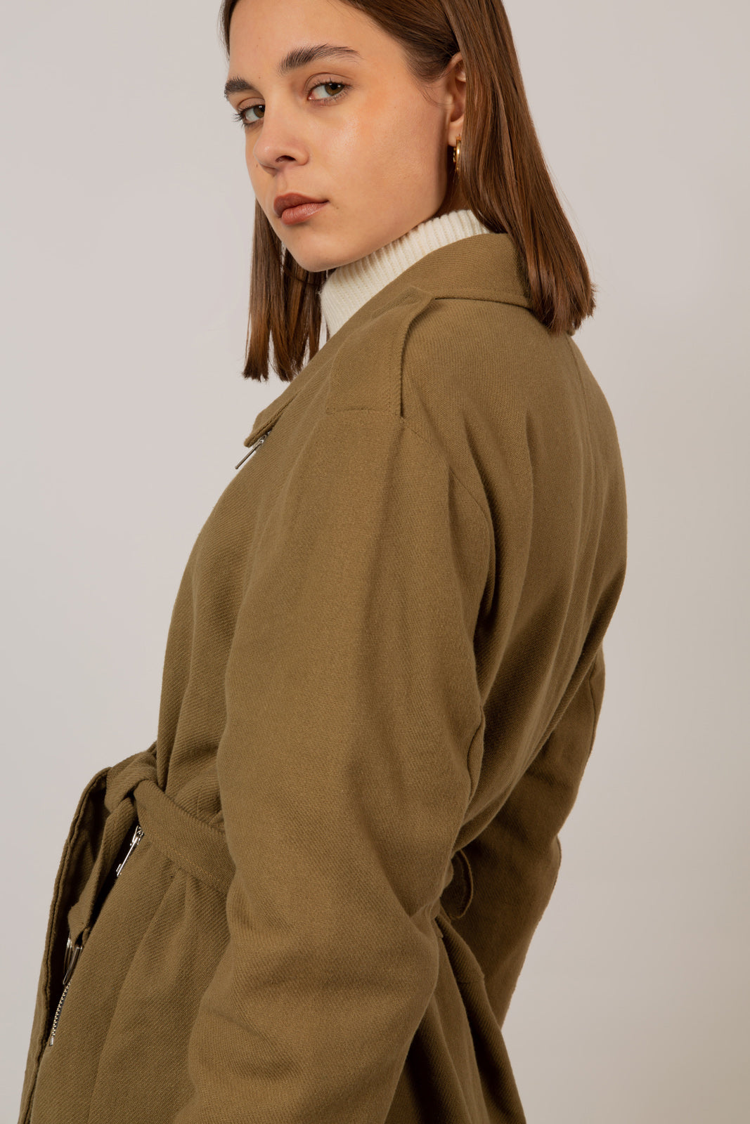 Khaki oversized belted rider jacket