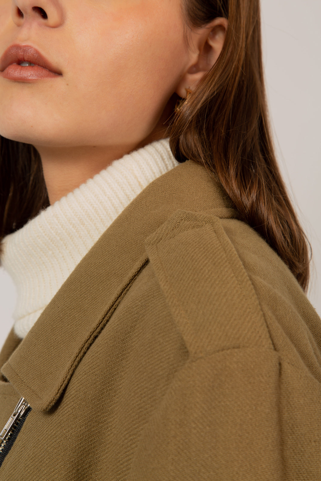 Khaki oversized belted rider jacket
