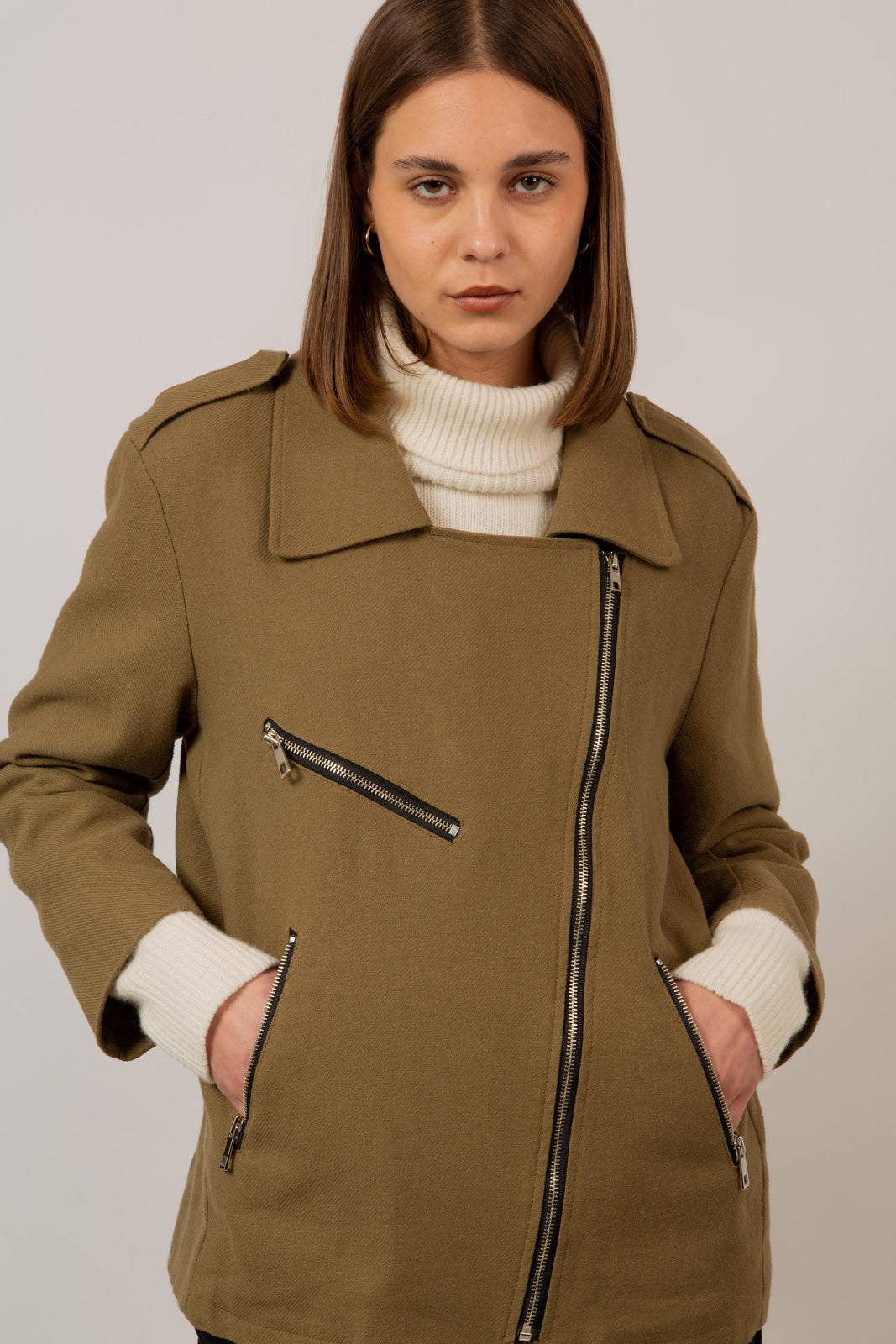 Khaki oversized belted rider jacket