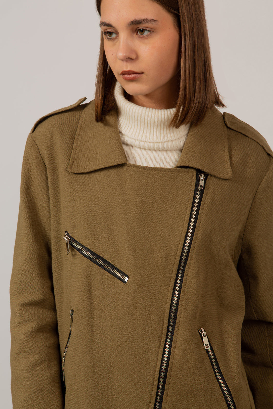 Khaki oversized belted rider jacket