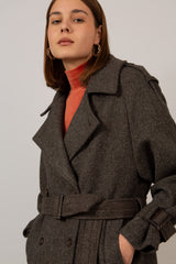 Brown wool blend double breasted belted coat