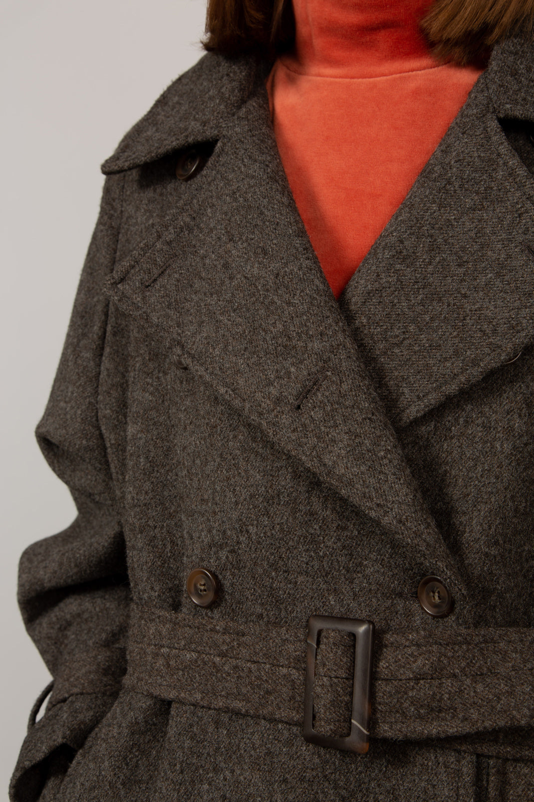 Brown wool blend double breasted belted coat