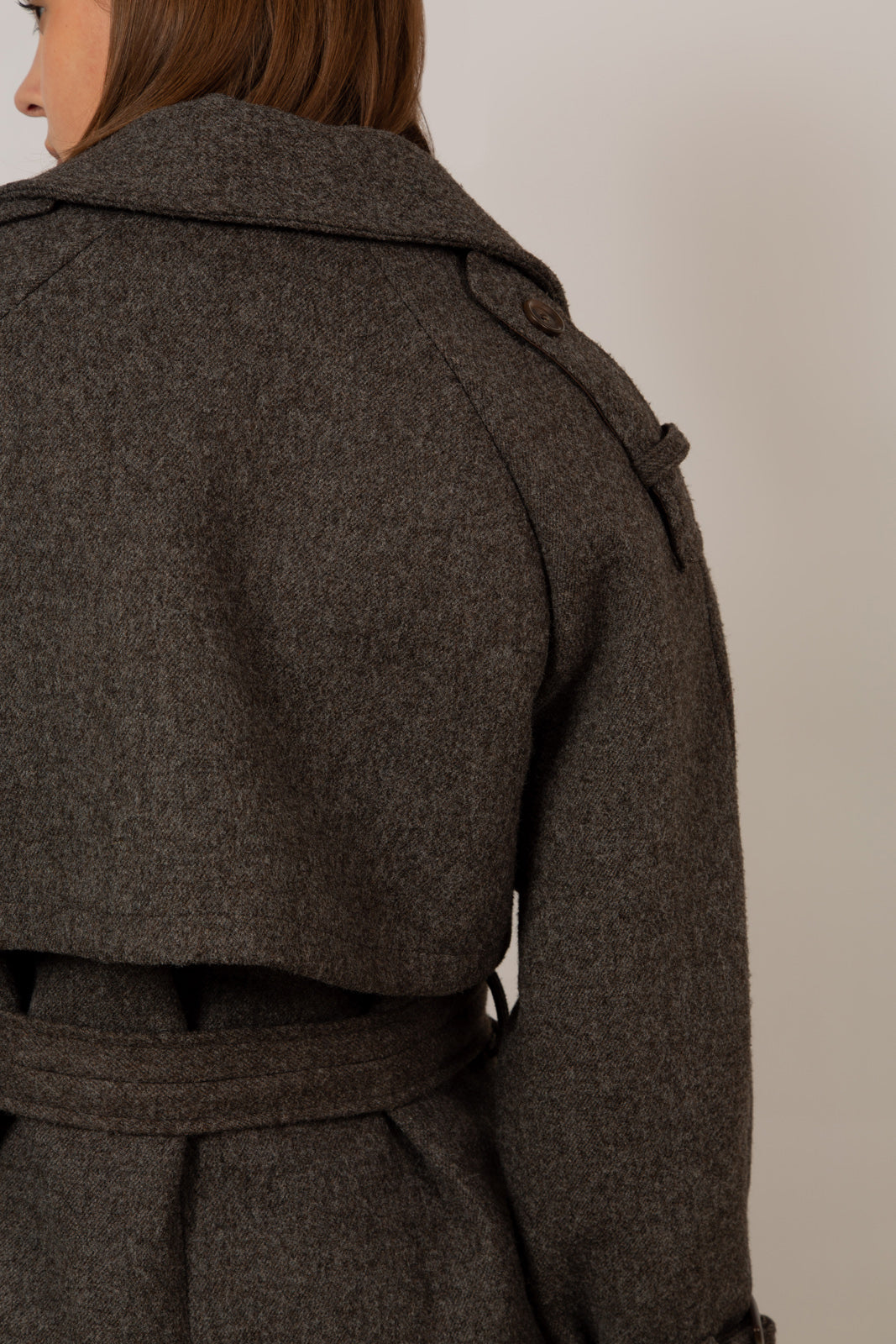 Brown wool blend double breasted belted coat