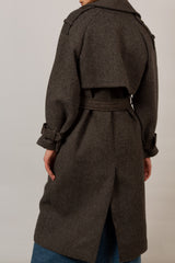 Brown wool blend double breasted belted coat