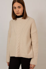 Beige V cable loose fit jumper