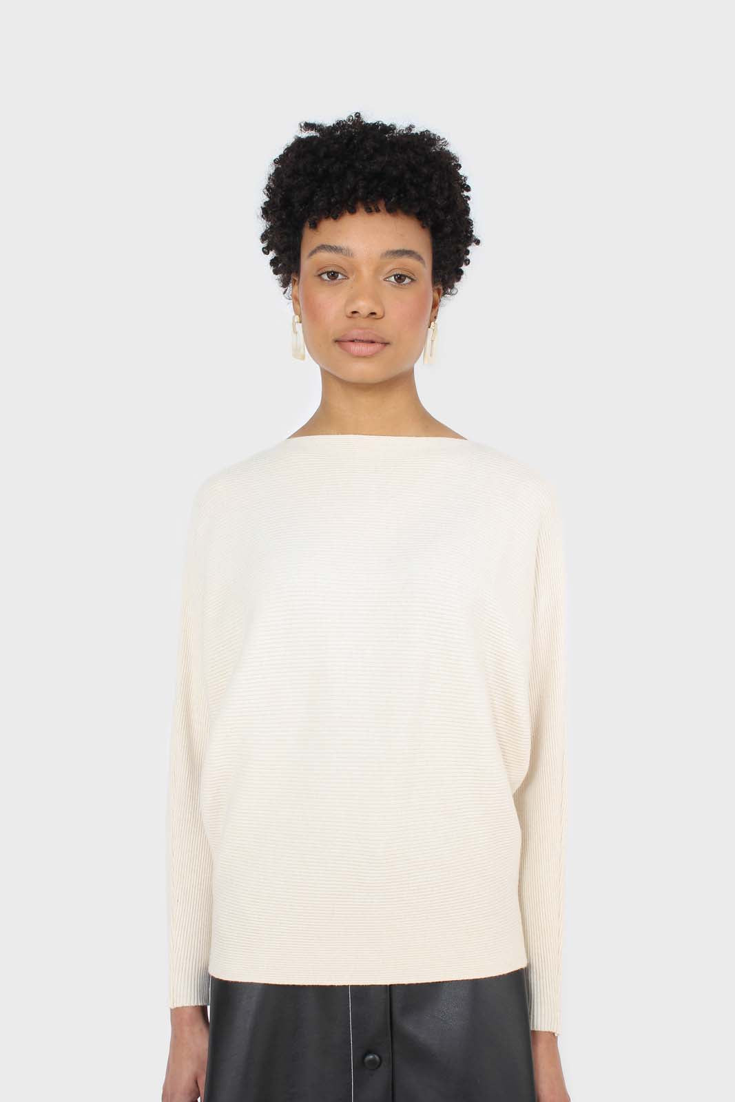 Beige long horizontal rib wide fit jumper